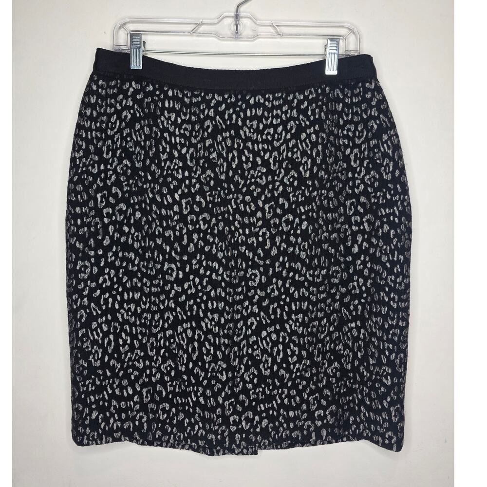 Ann Taylor black grey animal print leopard career pencil skirt - 10 siren office